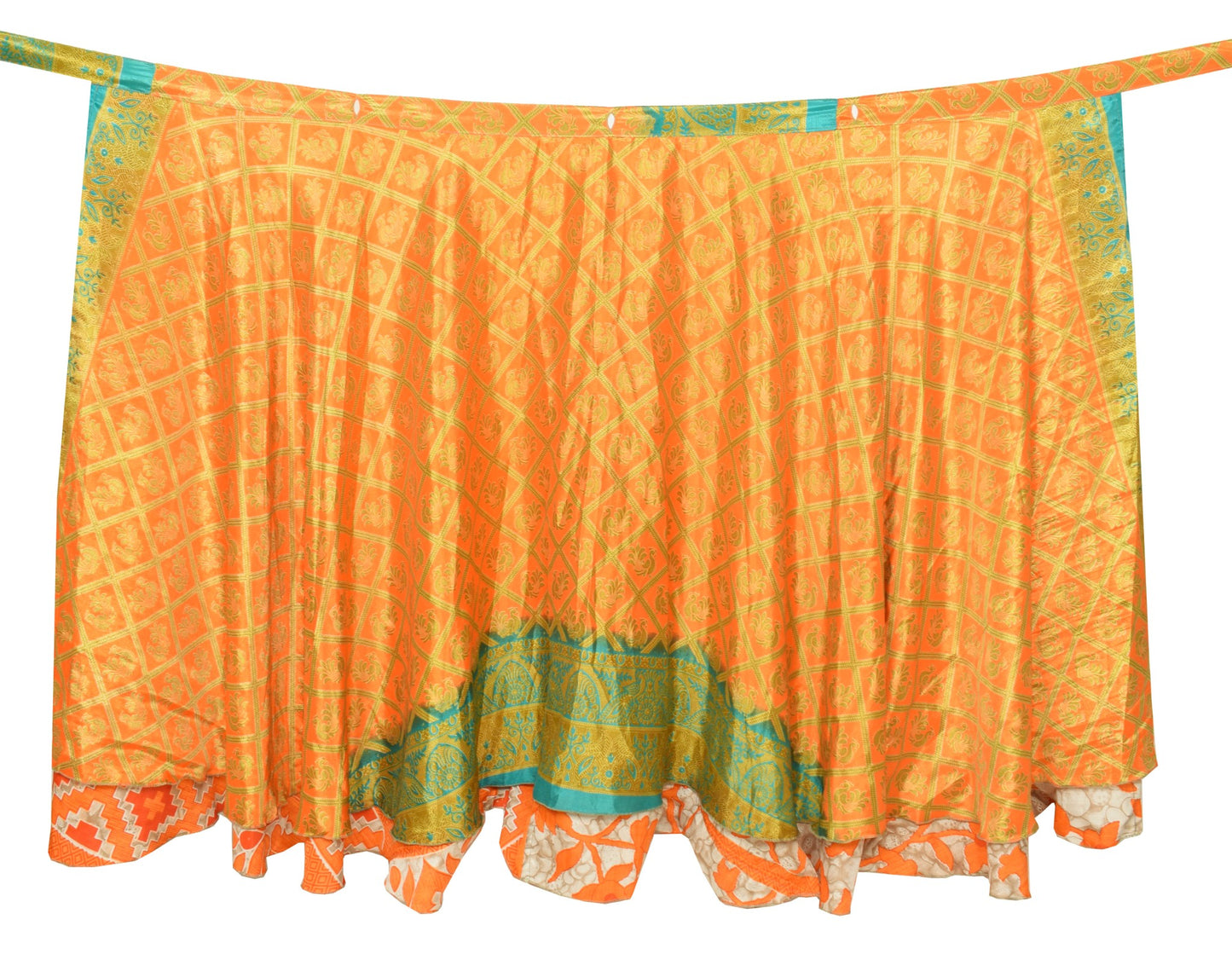 Sushila Vintage Orange Art Silk Saree Magic Wrap Reversible Skirt Beach Dress Hippie