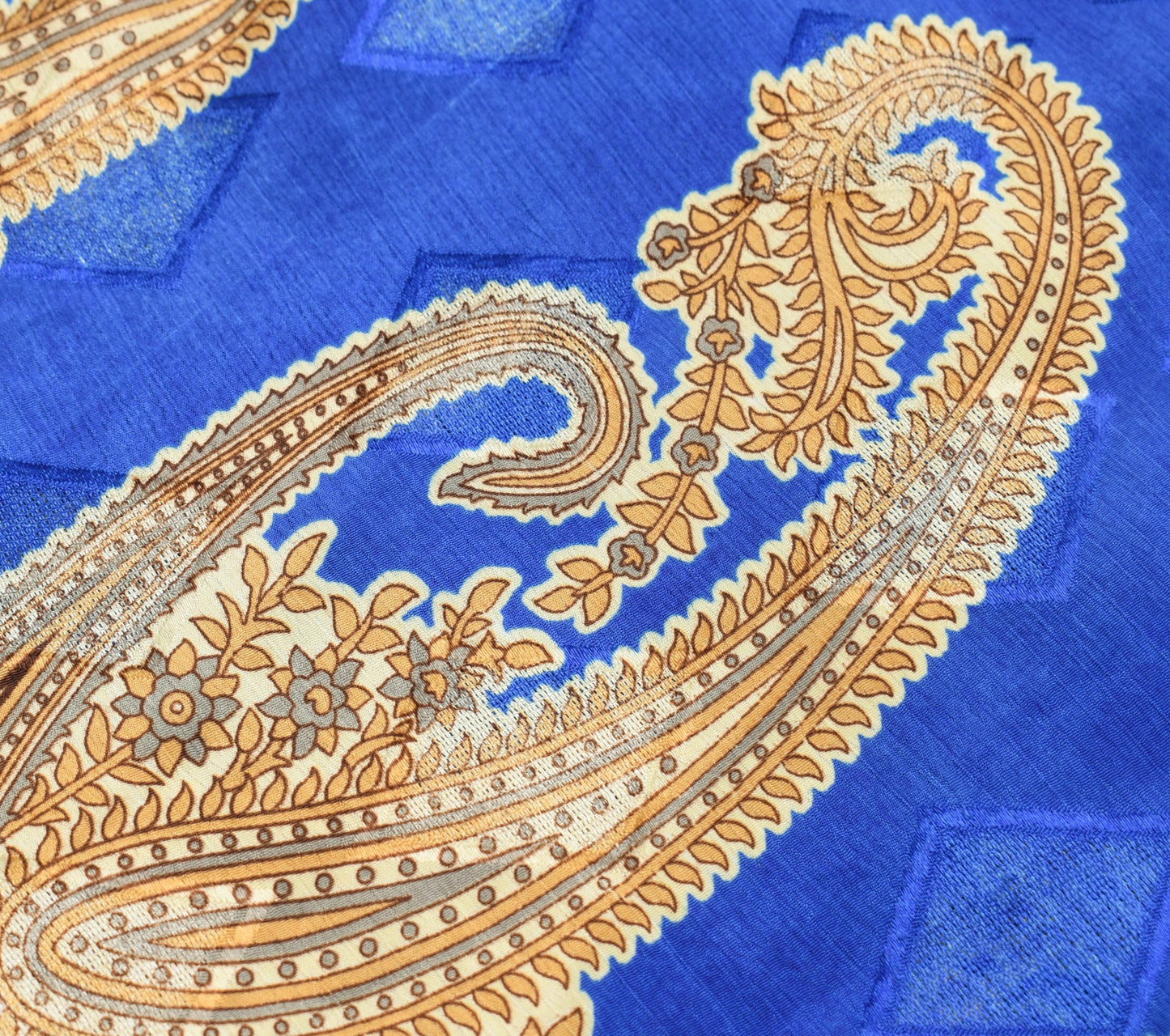 Sushila Vintage Cream Blue Saree Magic Wrap Reversible Skirt Art Silk Beach Dress