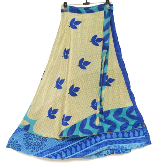 Sushila Vintage Aqua Blue Saree Magic Wrap Reversible Skirt Art Silk Beach Dress