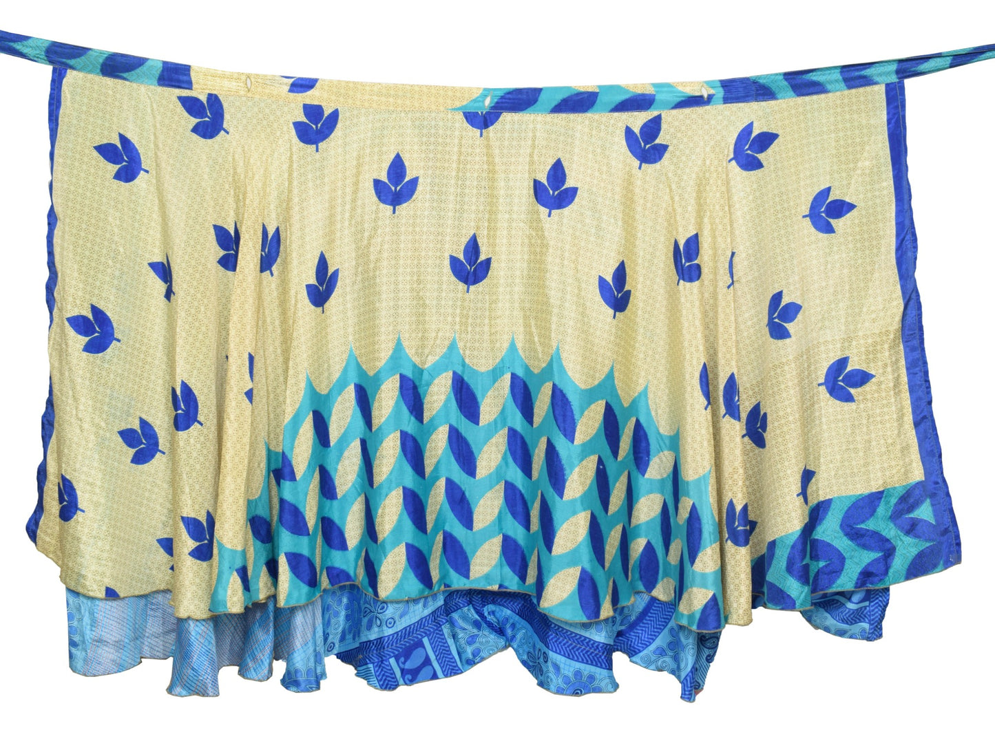 Sushila Vintage Aqua Blue Saree Magic Wrap Reversible Skirt Art Silk Beach Dress