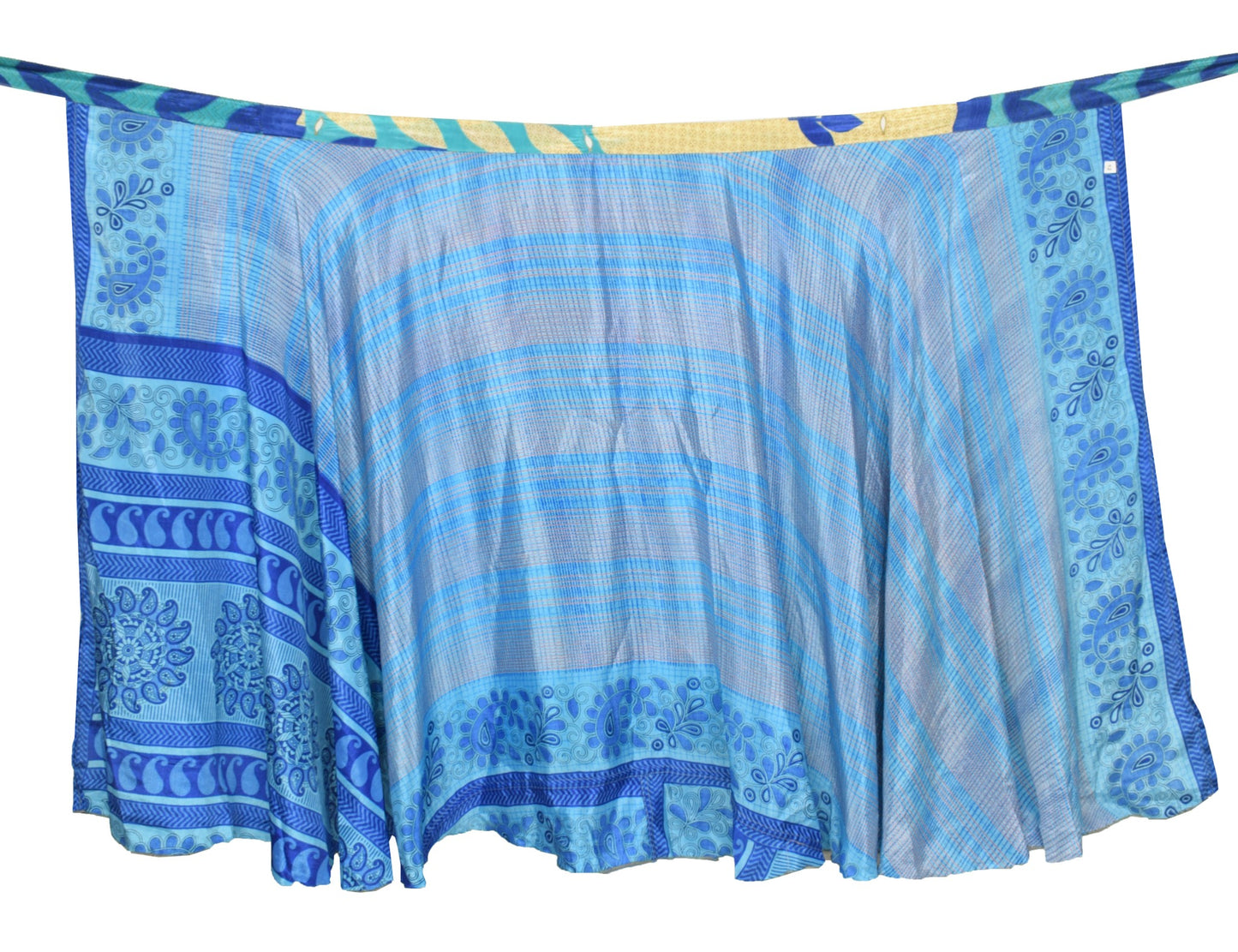 Sushila Vintage Aqua Blue Saree Magic Wrap Reversible Skirt Art Silk Beach Dress
