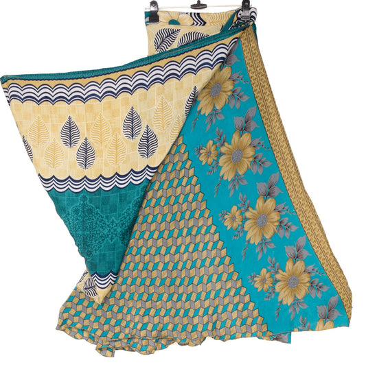 Sushila Vintage Geometrical Art Silk Saree Magic Wrap Reversible Skirt Beach Dress