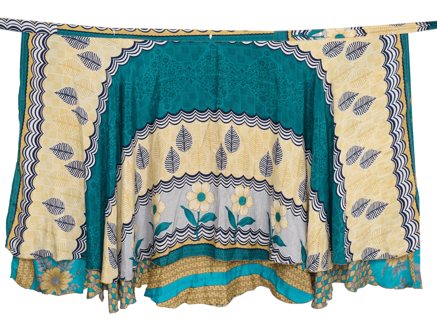 Sushila Vintage Geometrical Art Silk Saree Magic Wrap Reversible Skirt Beach Dress