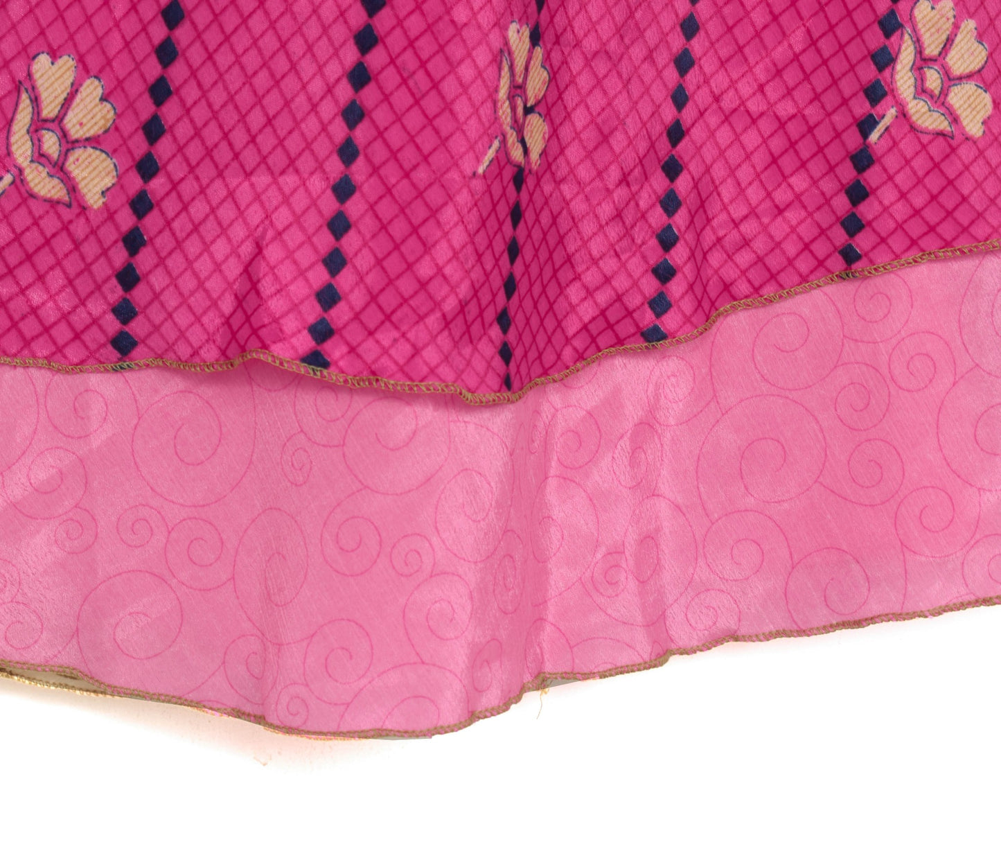 Sushila Vintage Pink Art Silk Saree Magic Wrap Reversible Skirt Beach Dress Hippie