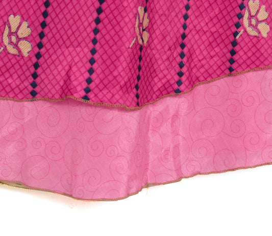 Sushila Vintage Pink Art Silk Saree Magic Wrap Reversible Skirt Beach Dress Hippie