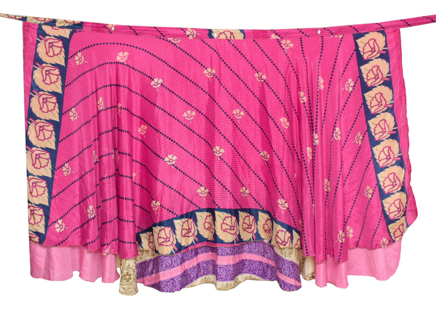 Sushila Vintage Pink Art Silk Saree Magic Wrap Reversible Skirt Beach Dress Hippie