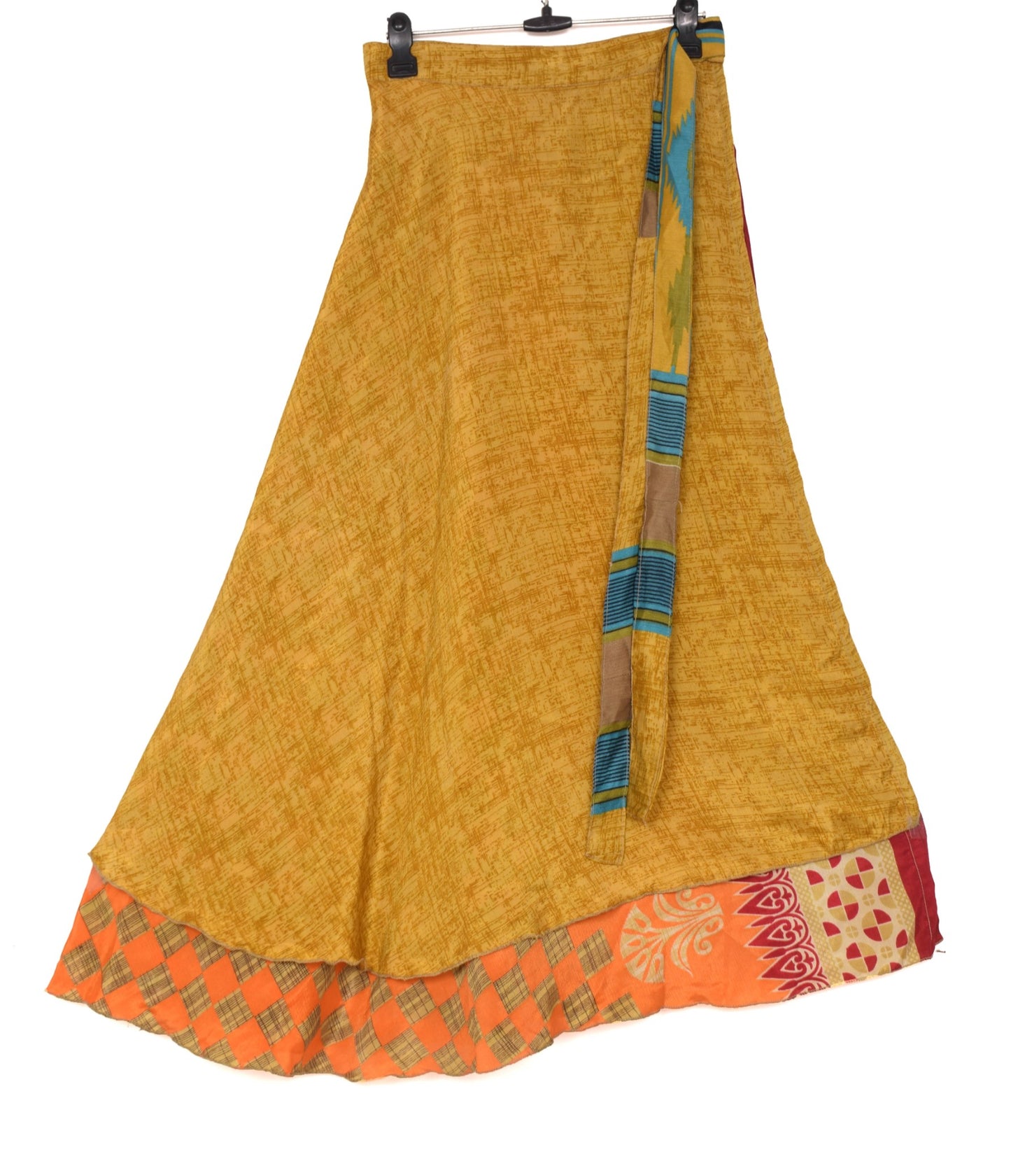 Sushila Vintage Mustard Art Silk Saree Magic Wrap Reversible Skirt Beach Dress Boho