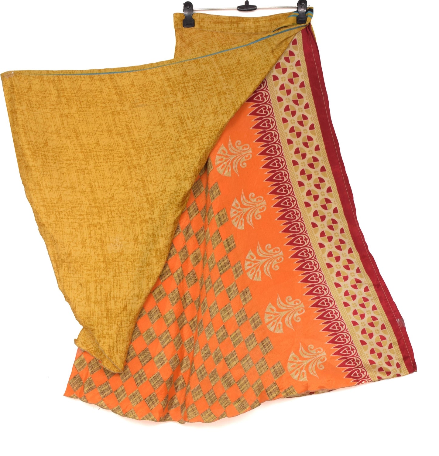 Sushila Vintage Mustard Art Silk Saree Magic Wrap Reversible Skirt Beach Dress Boho