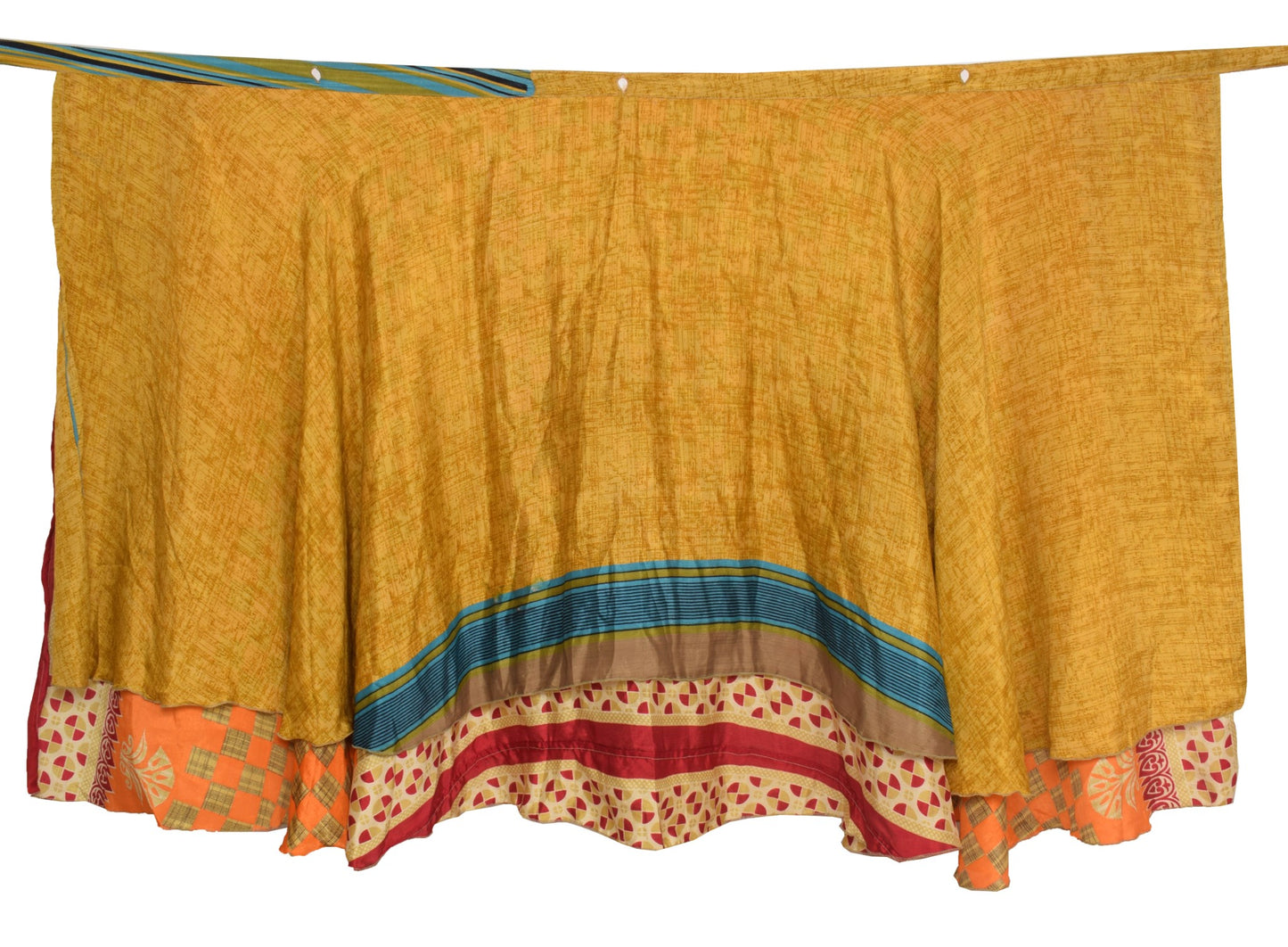 Sushila Vintage Mustard Art Silk Saree Magic Wrap Reversible Skirt Beach Dress Boho