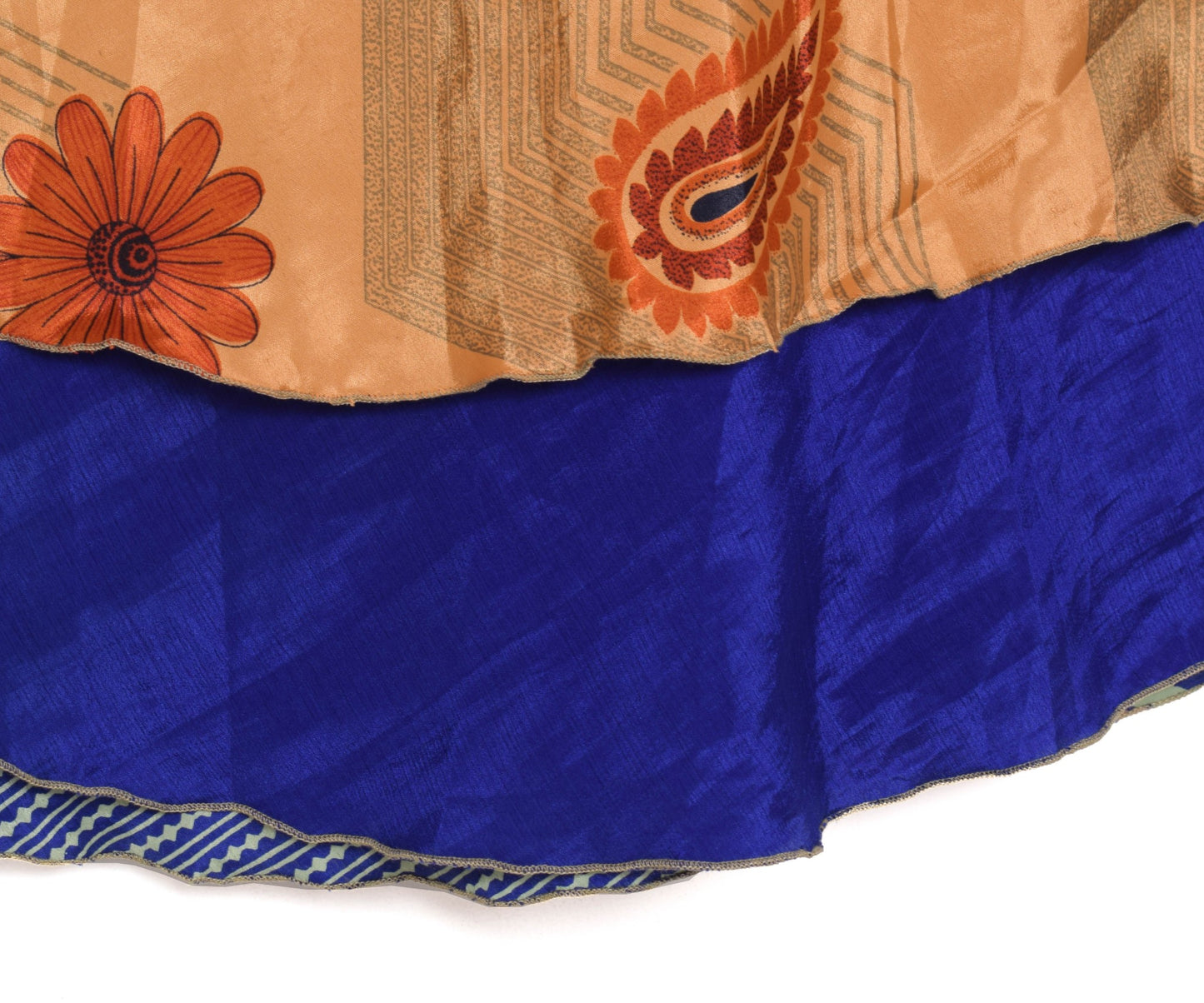 Sushila Vintage Blue Art Silk Saree Magic Wrap Reversible Skirt Floral Beach Dress