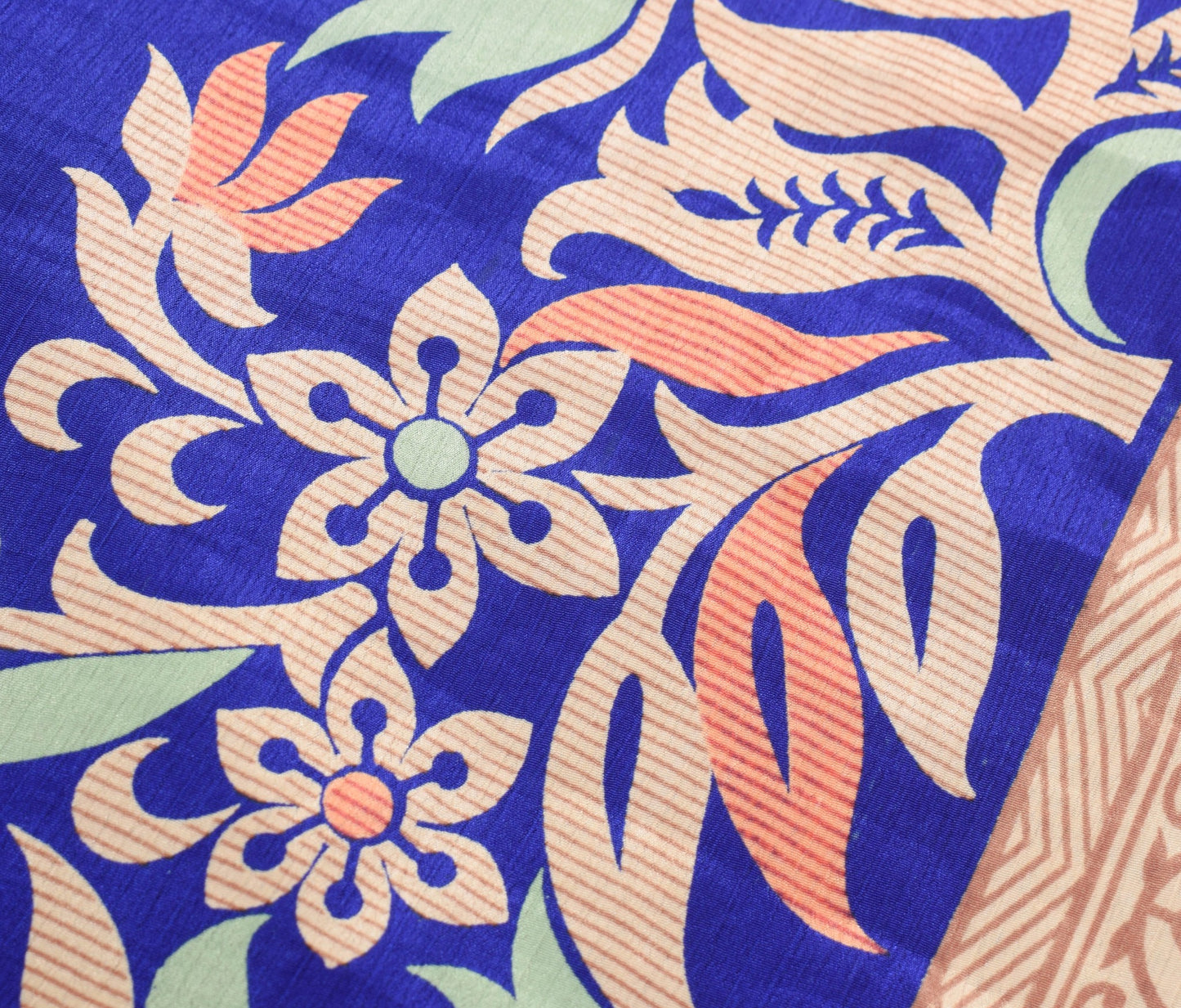 Sushila Vintage Blue Art Silk Saree Magic Wrap Reversible Skirt Floral Beach Dress