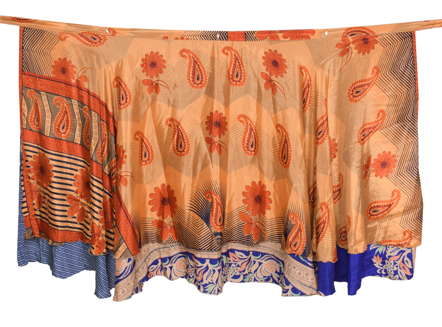Sushila Vintage Blue Art Silk Saree Magic Wrap Reversible Skirt Floral Beach Dress