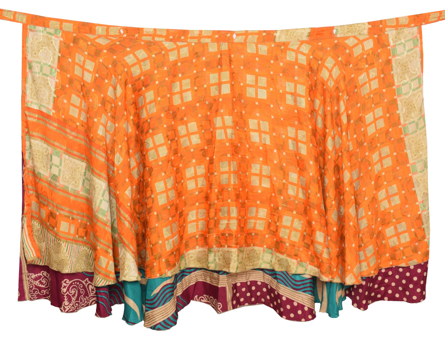 Sushila Vintage Art Silk Saree Magic Wrap Reversible Skirt Orange Beach Dress