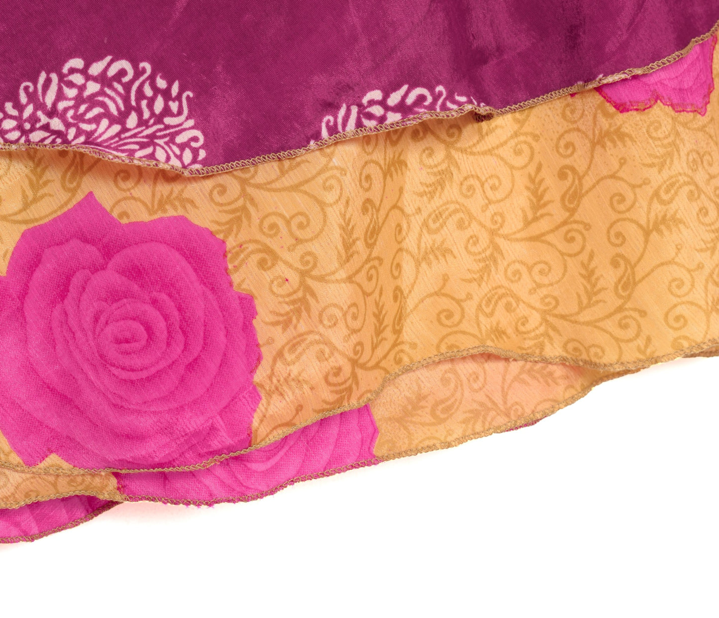 Sushila Vintage Floral Pink Saree Magic Wrap Reversible Art Silk Skirt Beach Dress
