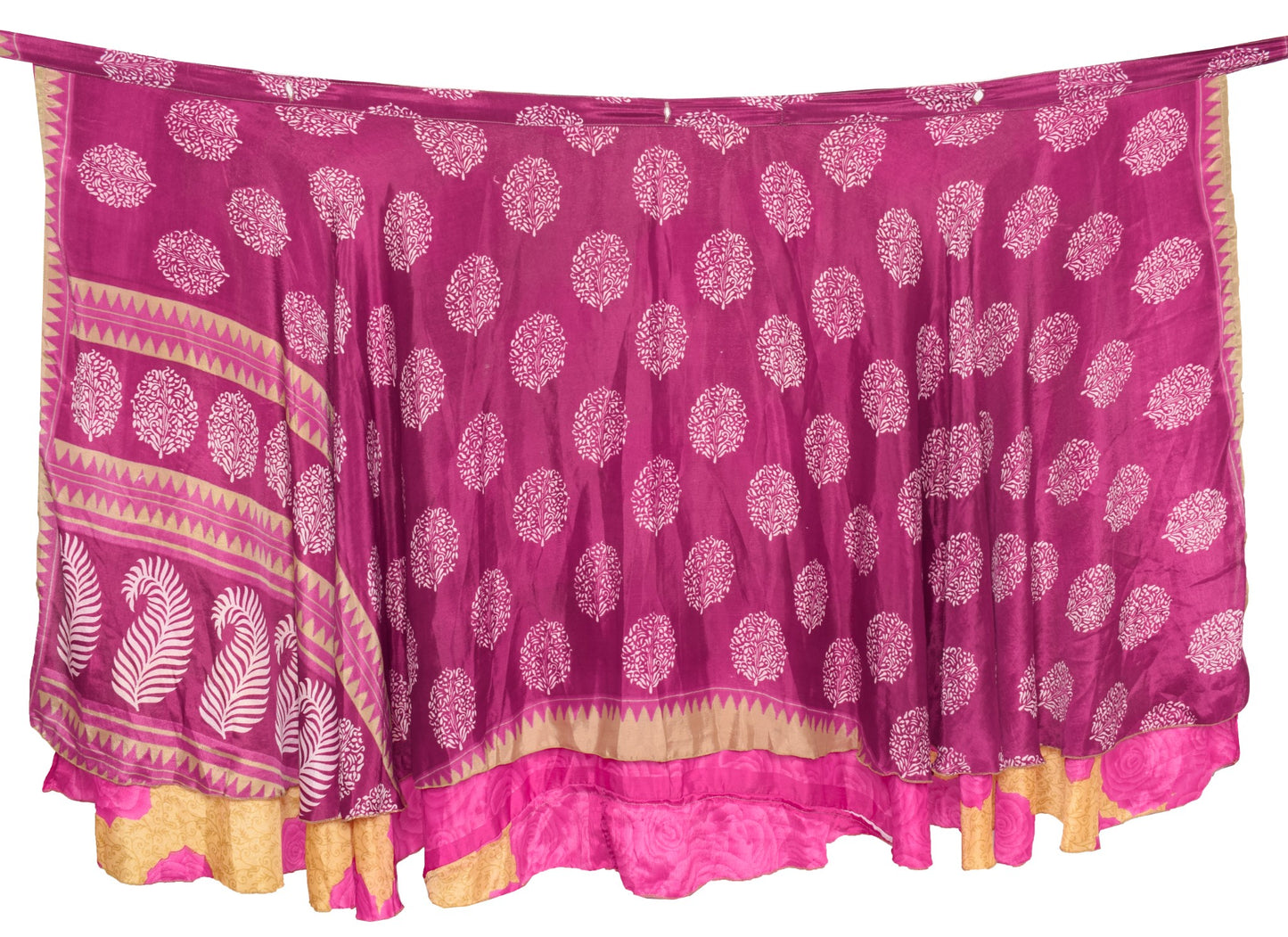 Sushila Vintage Floral Pink Saree Magic Wrap Reversible Art Silk Skirt Beach Dress