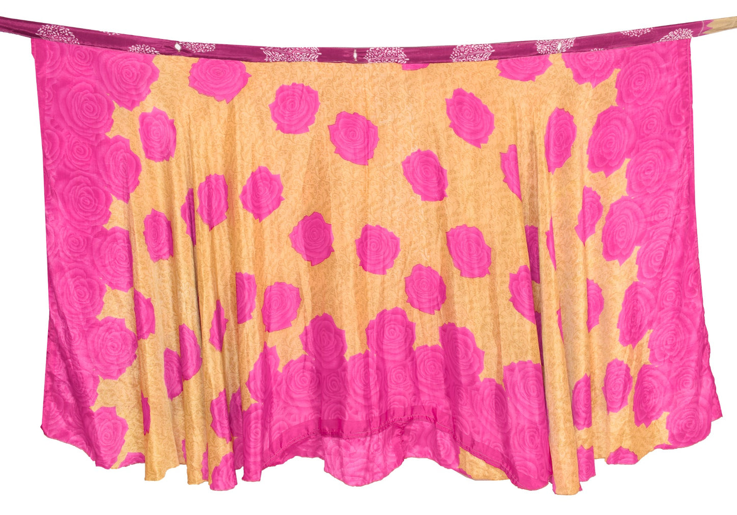 Sushila Vintage Floral Pink Saree Magic Wrap Reversible Art Silk Skirt Beach Dress
