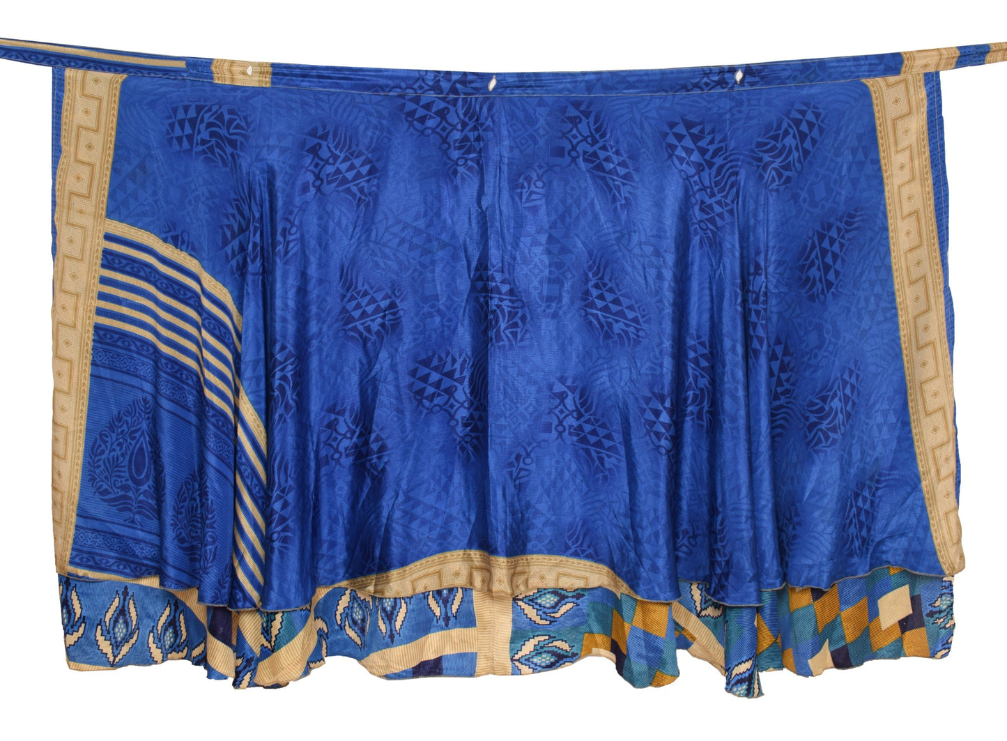 Sushila Vintage Blue Saree Magic Wrap Reversible Skirt Art Silk 2 Layer Beach Dress