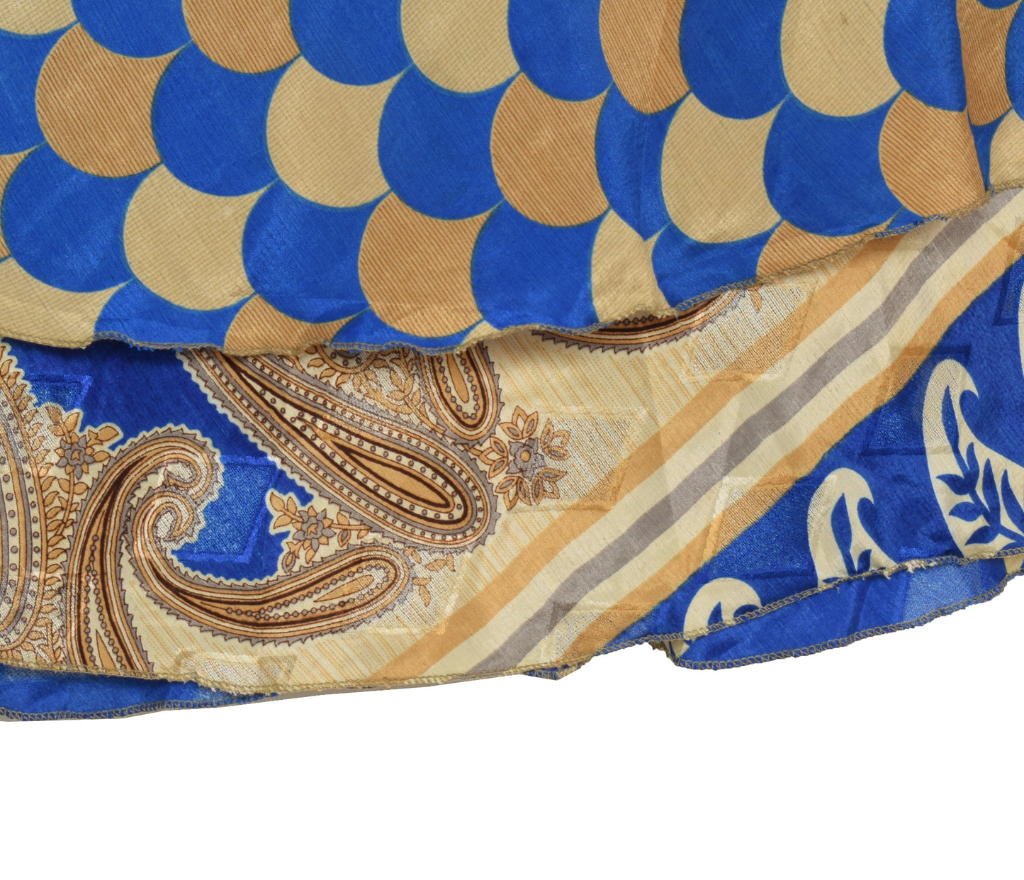 Sushila Vintage Cream Blue Art Silk Saree Magic Wrap Reversible Skirt Beach Dress