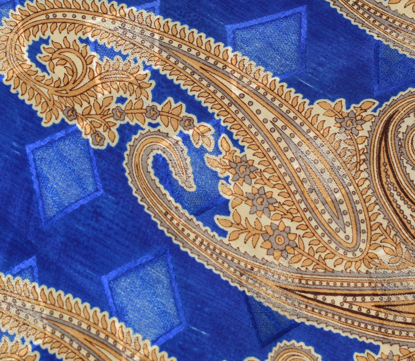 Sushila Vintage Cream Blue Art Silk Saree Magic Wrap Reversible Skirt Beach Dress