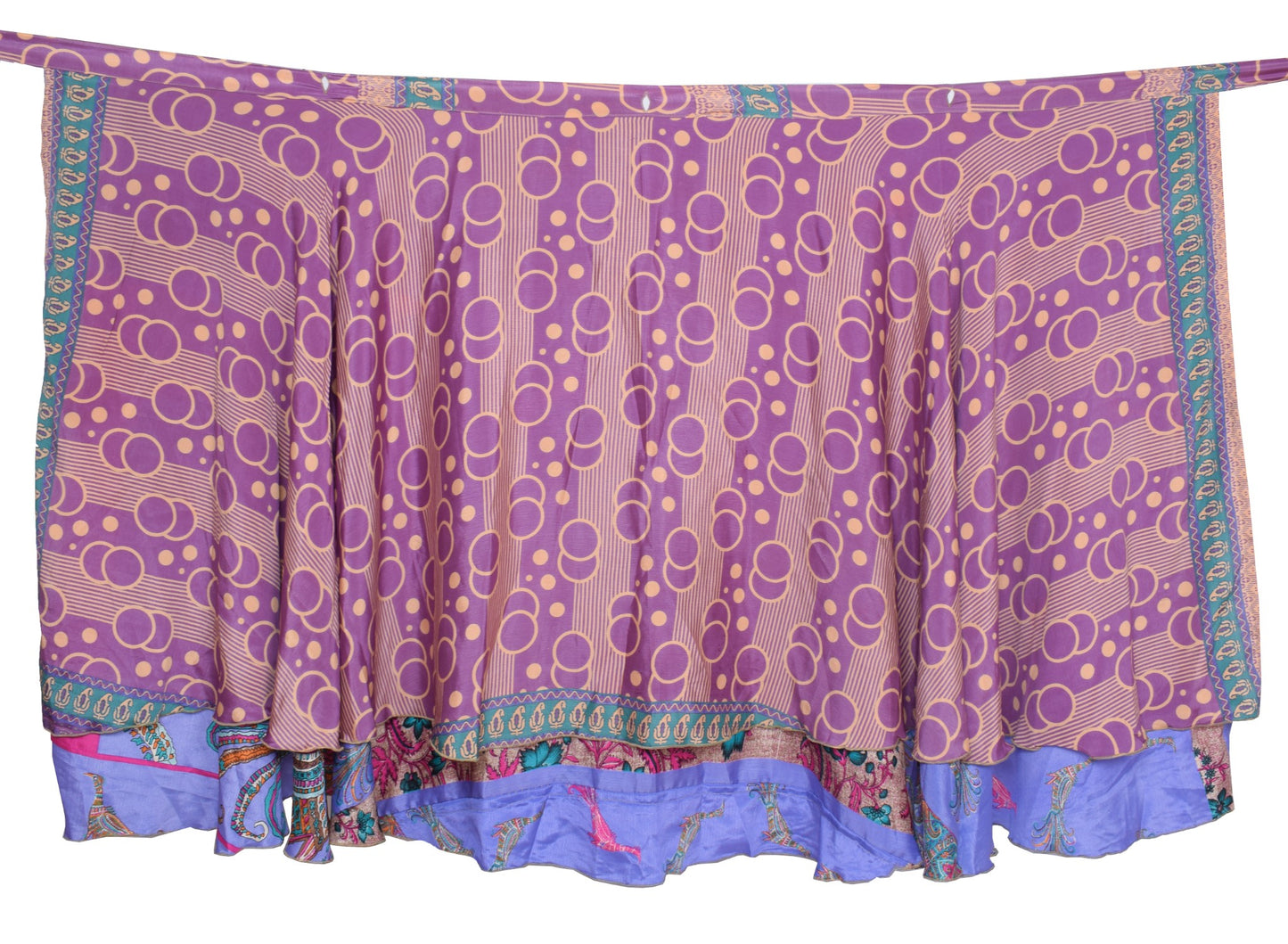Sushila Vintage Art Silk Saree Magic Wrap Bird Printed Reversible Skirt Beach Dress