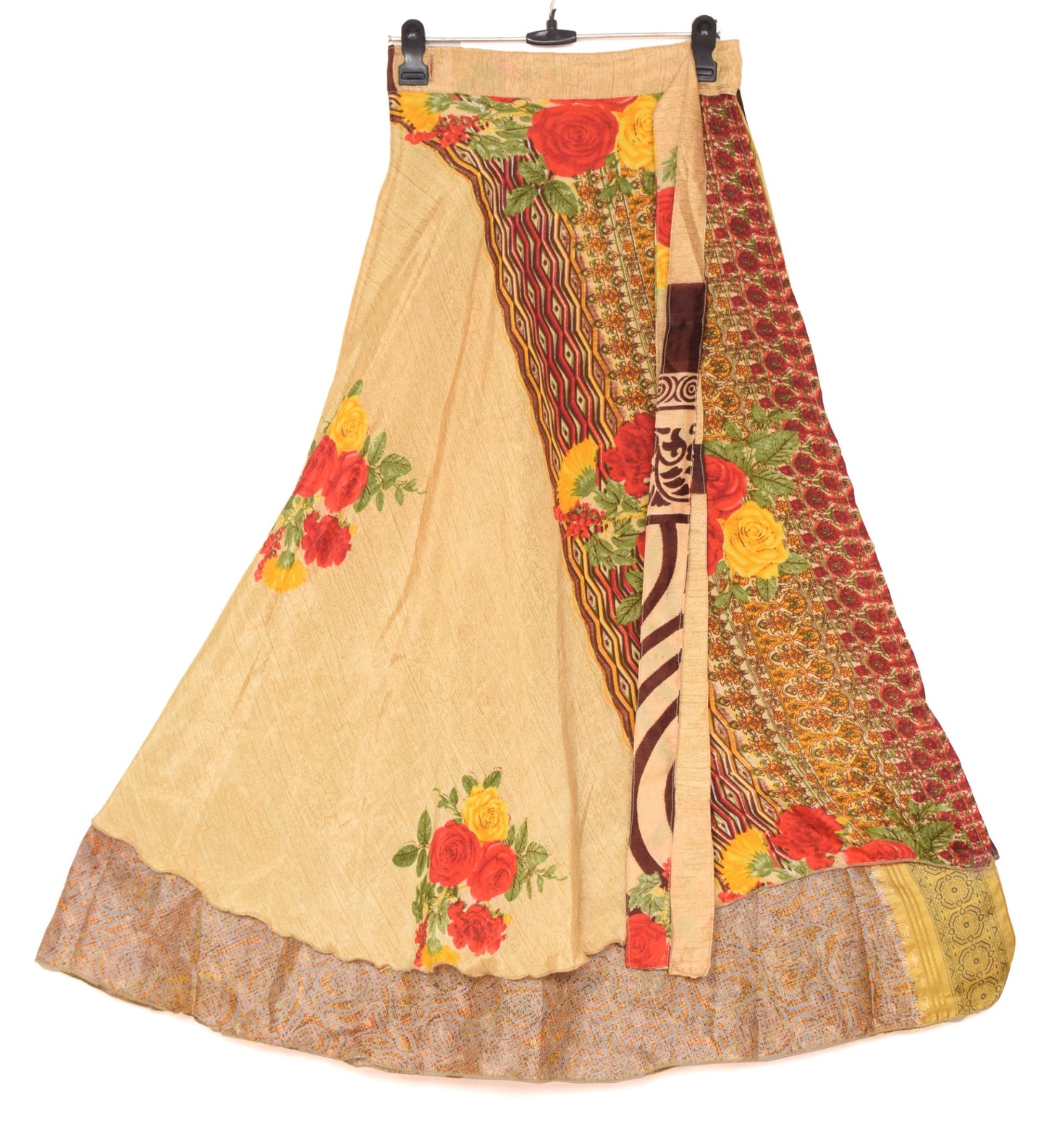 Sushila Vintage Gray Art Silk Saree Magic Wrap 2 Layer Reversible Skirt Beach Dress