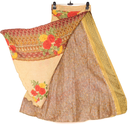 Sushila Vintage Gray Art Silk Saree Magic Wrap 2 Layer Reversible Skirt Beach Dress