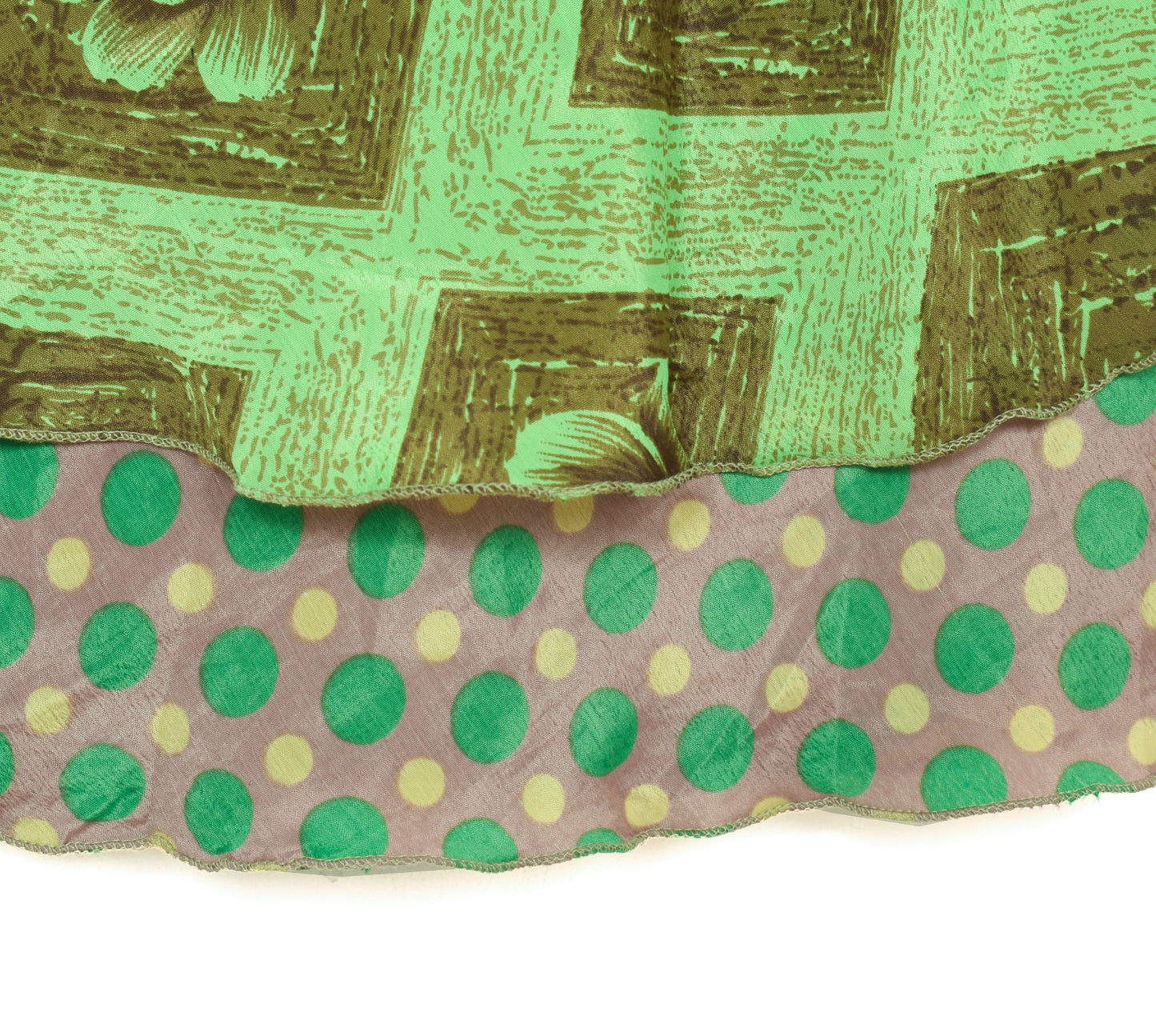 Sushila Vintage Green Art Silk Saree Magic Wrap Reversible Skirt Floral Beach Dress
