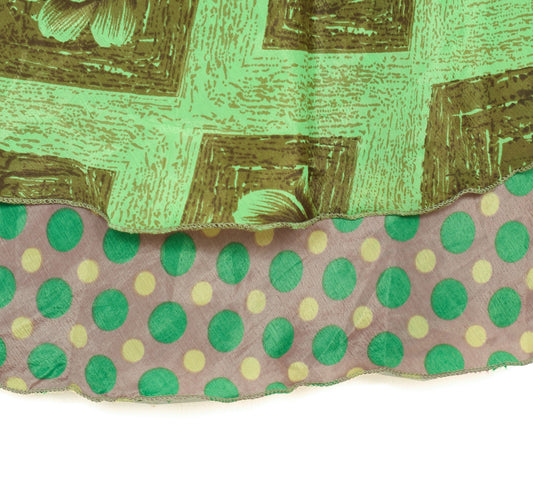 Sushila Vintage Green Art Silk Saree Magic Wrap Reversible Skirt Floral Beach Dress