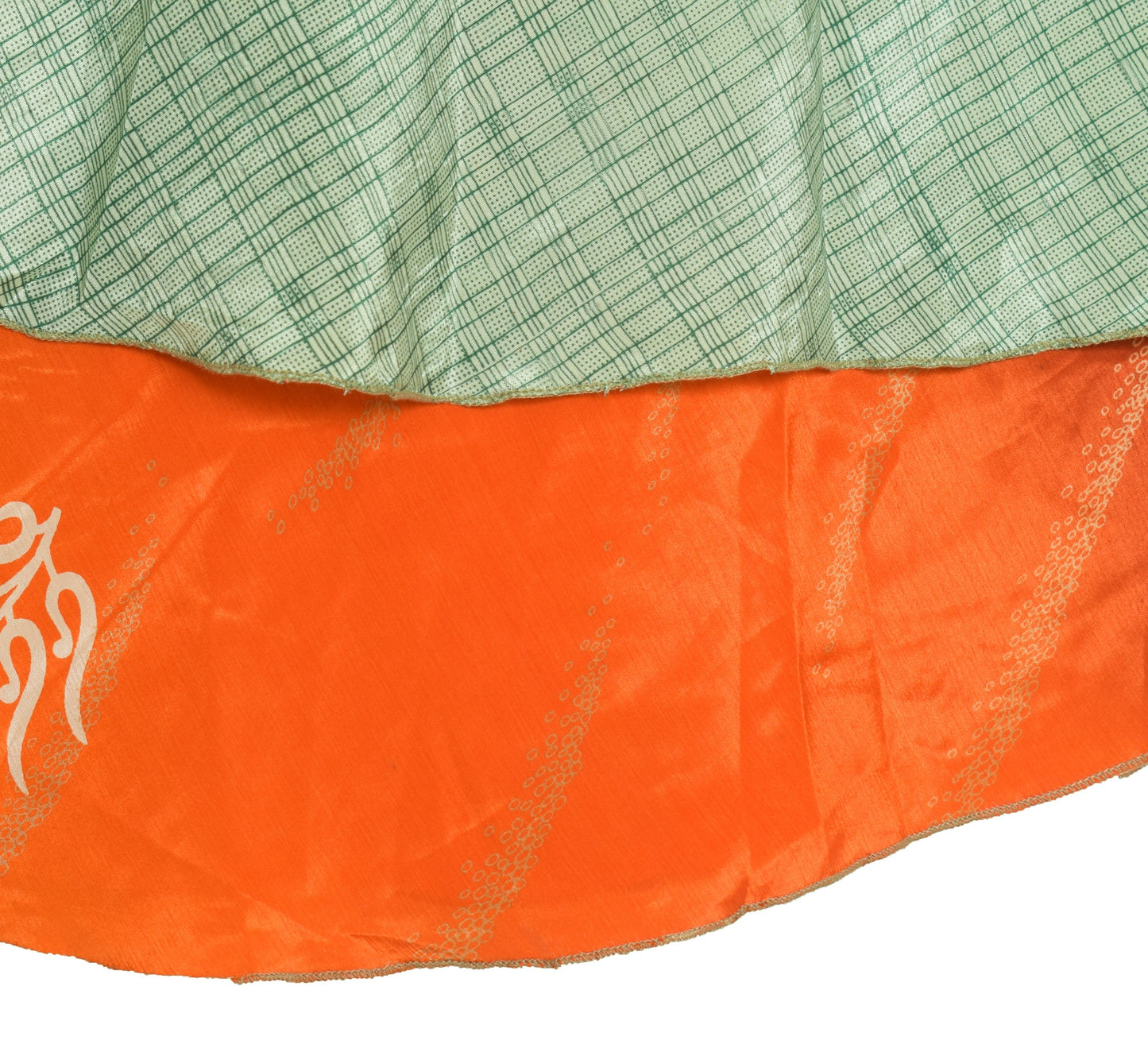 Sushila Vintage Green Saree Magic Wrap Reversible Skirt Orange Art Silk Beach Dress