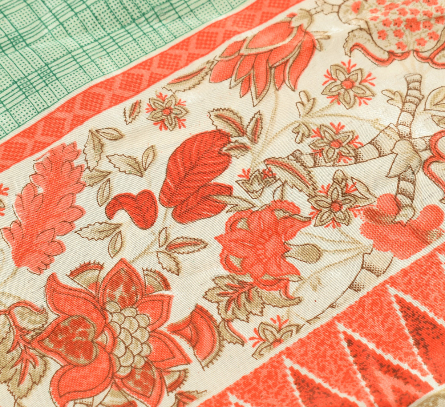 Sushila Vintage Green Saree Magic Wrap Reversible Skirt Orange Art Silk Beach Dress