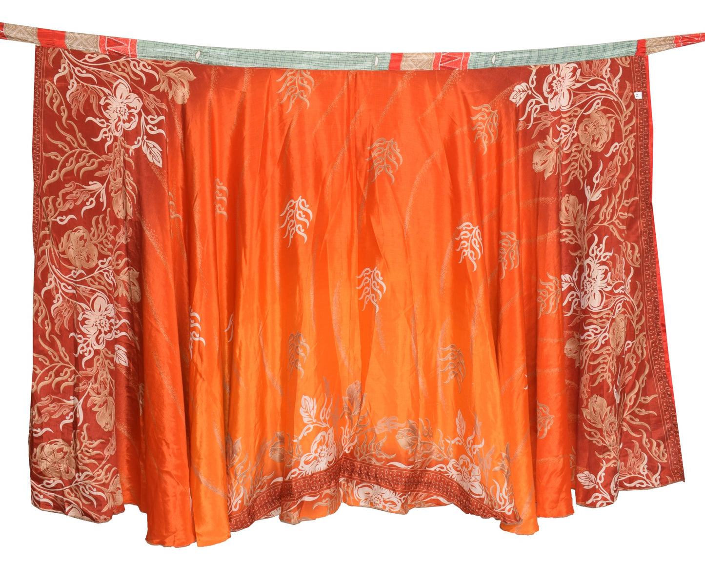 Sushila Vintage Green Saree Magic Wrap Reversible Skirt Orange Art Silk Beach Dress