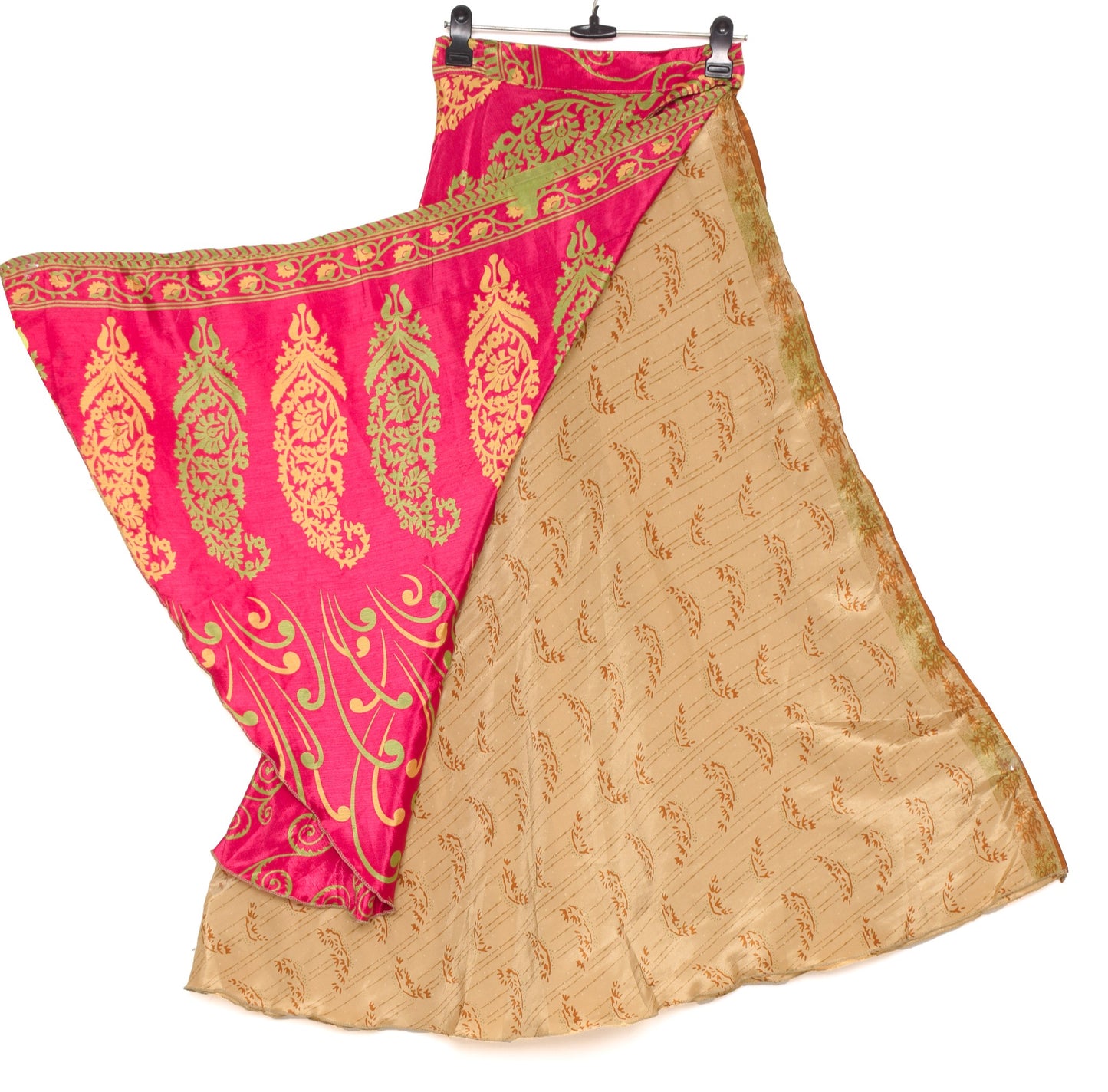 Sushila Vintage Magenta Saree Magic Wrap Reversible Skirt Beach Art Silk Dress Boho