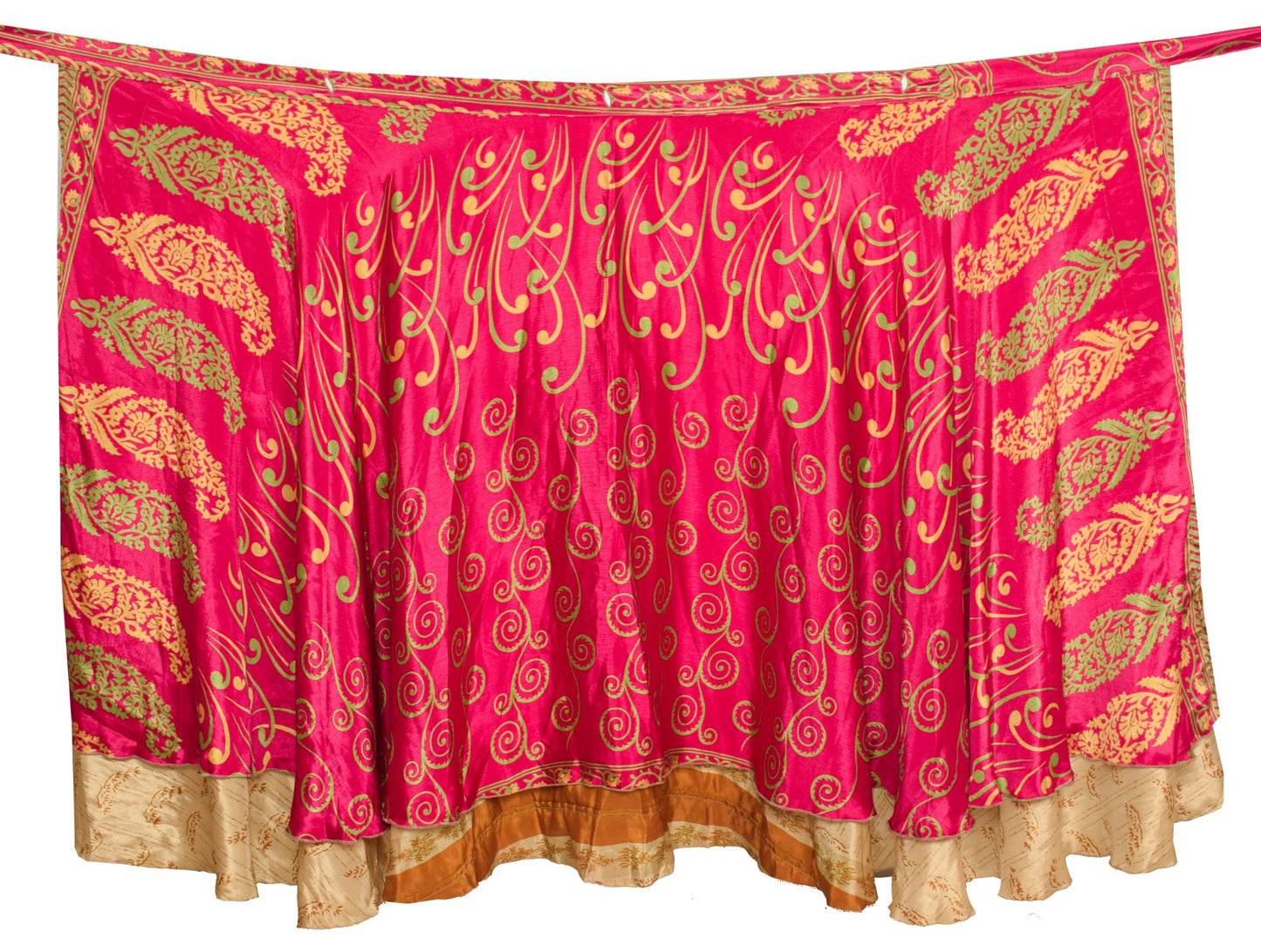 Sushila Vintage Magenta Saree Magic Wrap Reversible Skirt Beach Art Silk Dress Boho