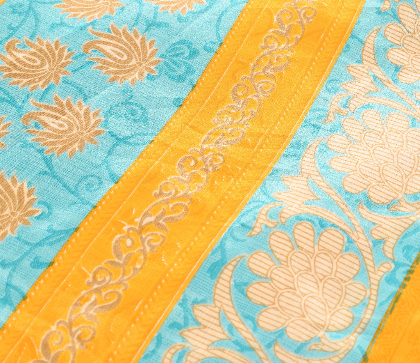 Sushila Vintage Art Silk Saree Yellow Magic Wrap Reversible Skirt Beach Dress