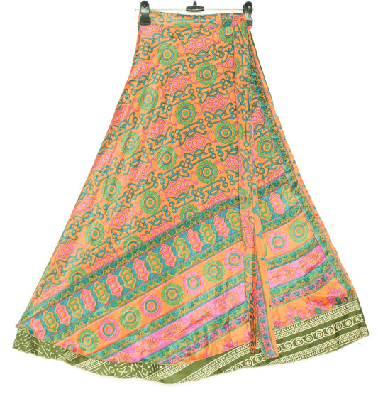 Sushila Vintage Multi-Color Saree Magic Wrap Art Silk Reversible Skirt Beach Dress
