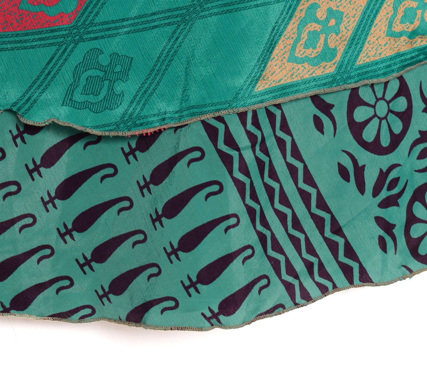 Sushila Vintage Teal Green Saree Magic Wrap Reversible Art Silk Skirt Beach Dress