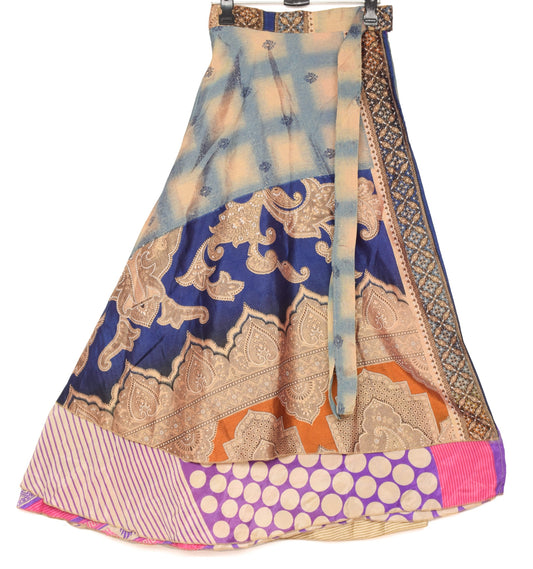 Sushila Vintage Art Silk Saree Magic Wrap Reversible Skirt Multi-Color Beach Dress