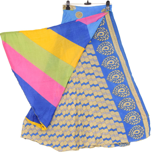 Sushila Vintage Art Silk Saree Magic Wrap Reversible Multi-Color Skirt Beach Dress
