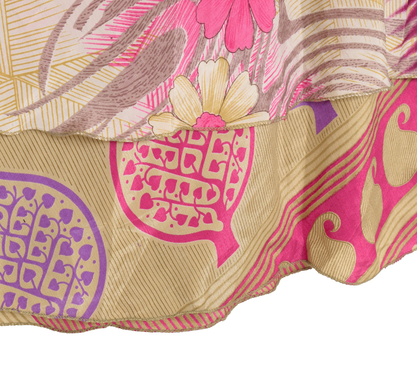 Sushila Vintage Pink Saree Magic Wrap Reversible Skirt Art Silk Beach Dress Hippie