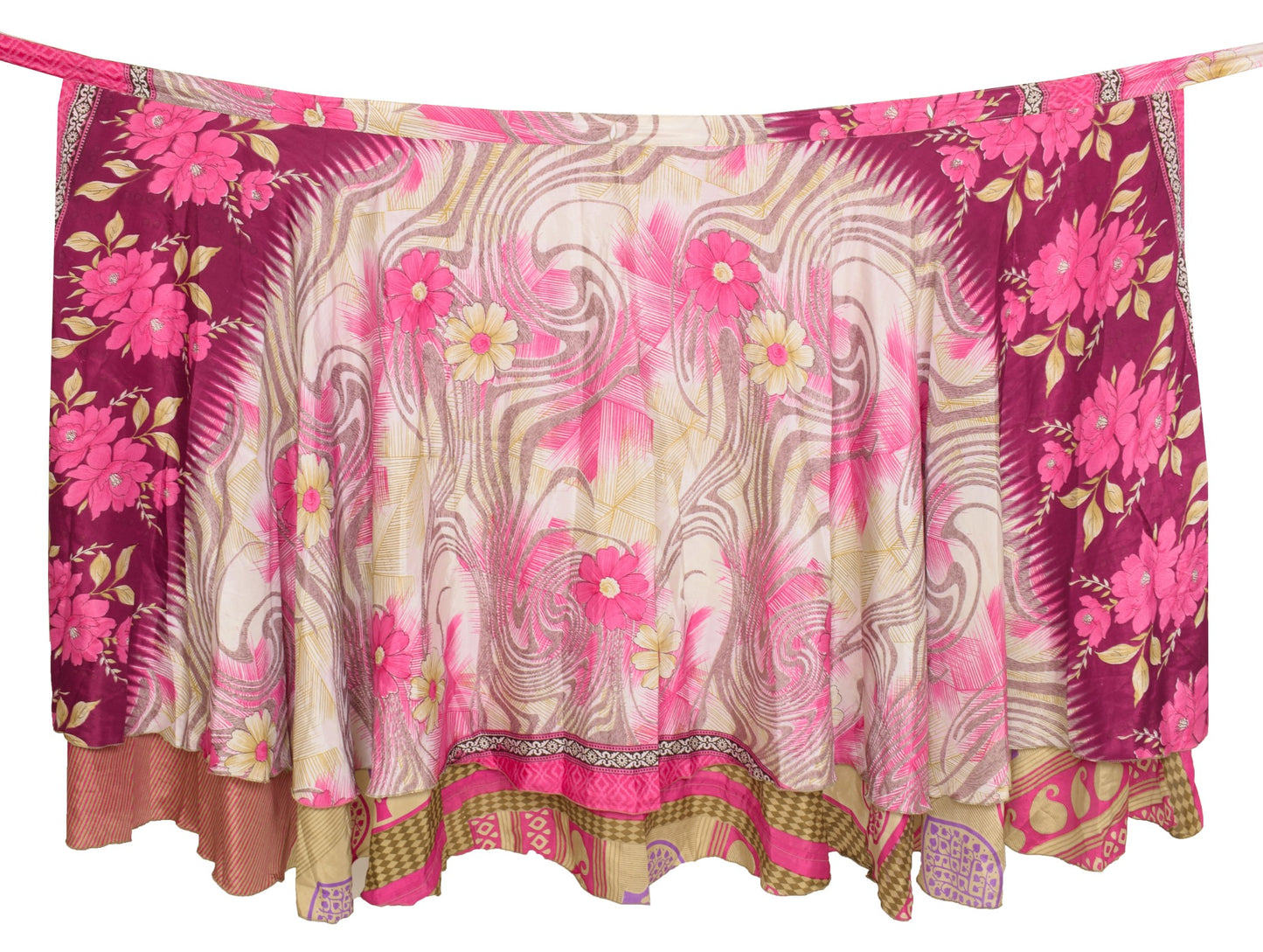 Sushila Vintage Pink Saree Magic Wrap Reversible Skirt Art Silk Beach Dress Hippie