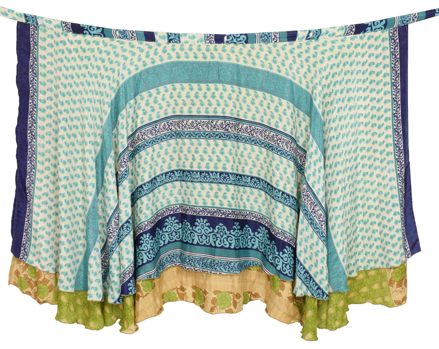 Sushila Vintage Floral Saree Magic Wrap Reversible Skirt Art Silk Green Beach Dress