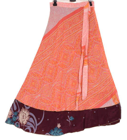Sushila Vintage Dark Maroon Saree Magic Wrap Reversible Art Silk Skirt Beach Dress