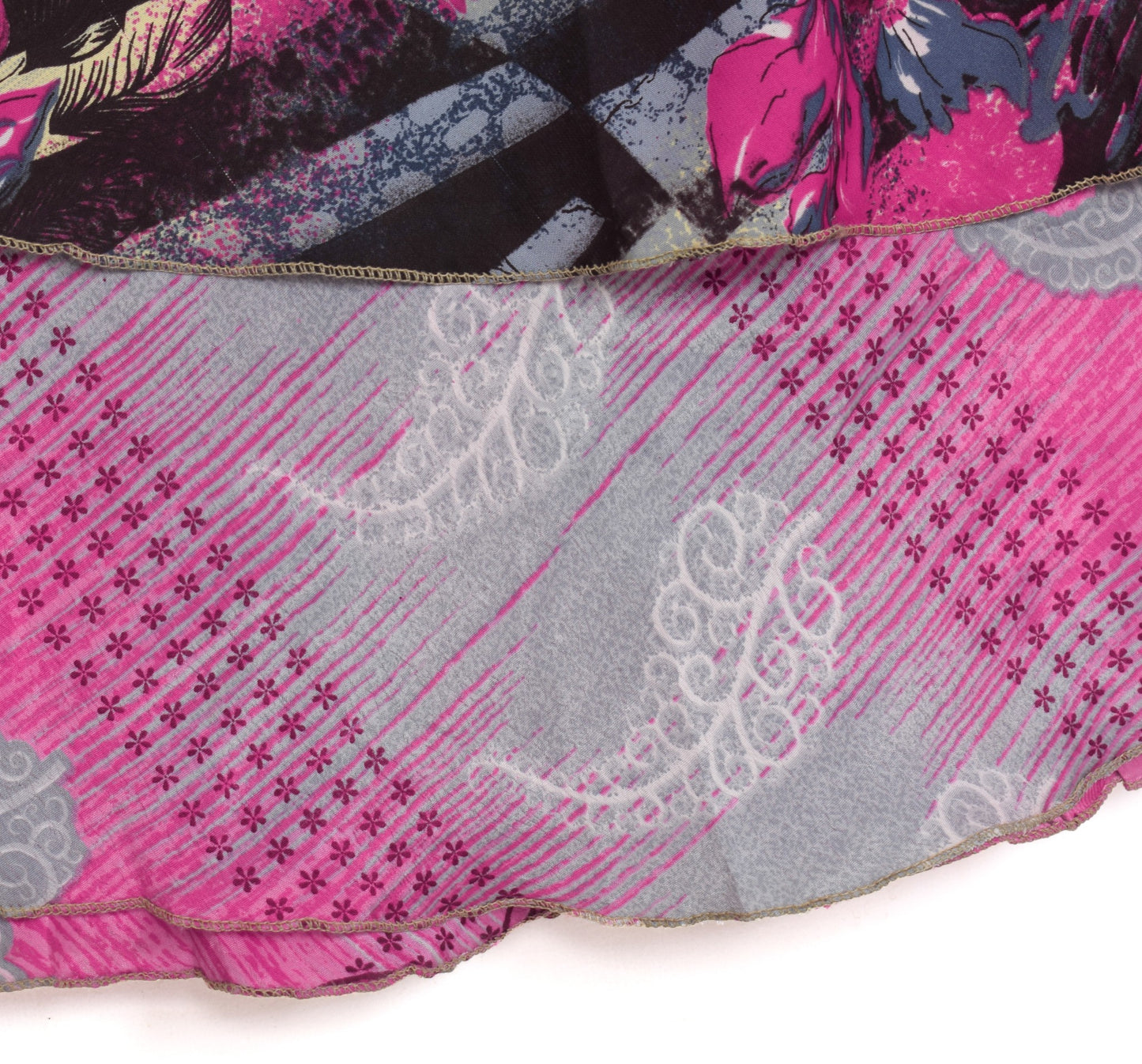 Sushila Vintage Pink & Gray Saree Magic Wrap Reversible Art Silk Skirt Beach Dress
