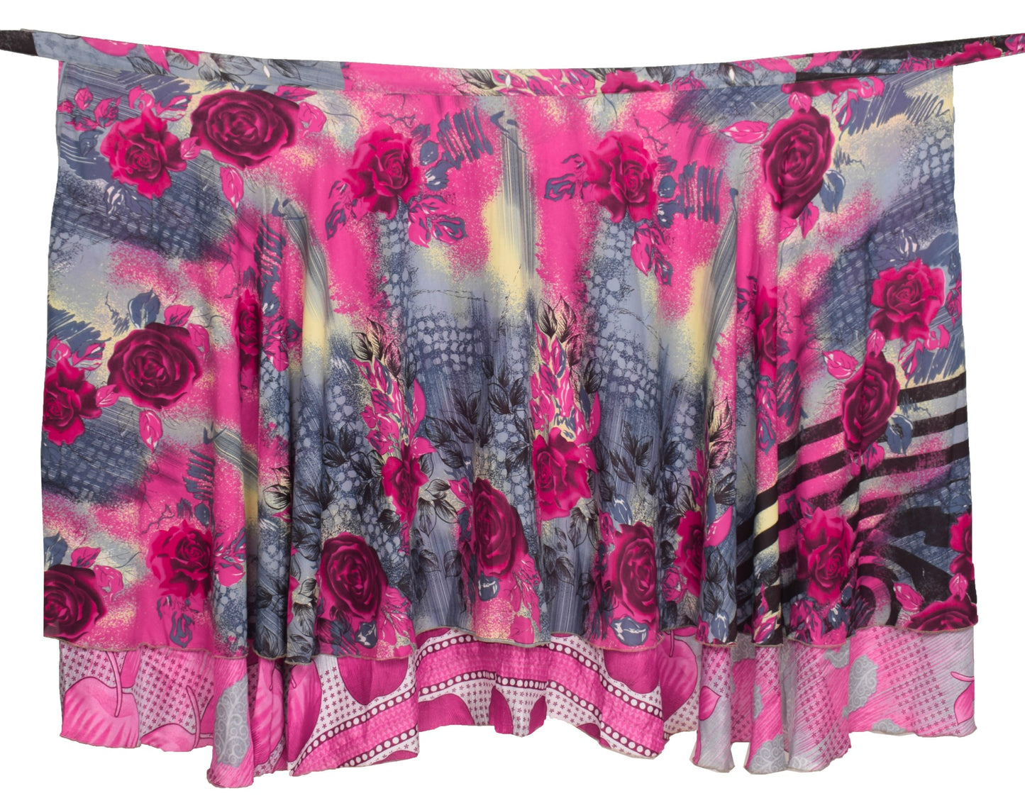 Sushila Vintage Pink & Gray Saree Magic Wrap Reversible Art Silk Skirt Beach Dress
