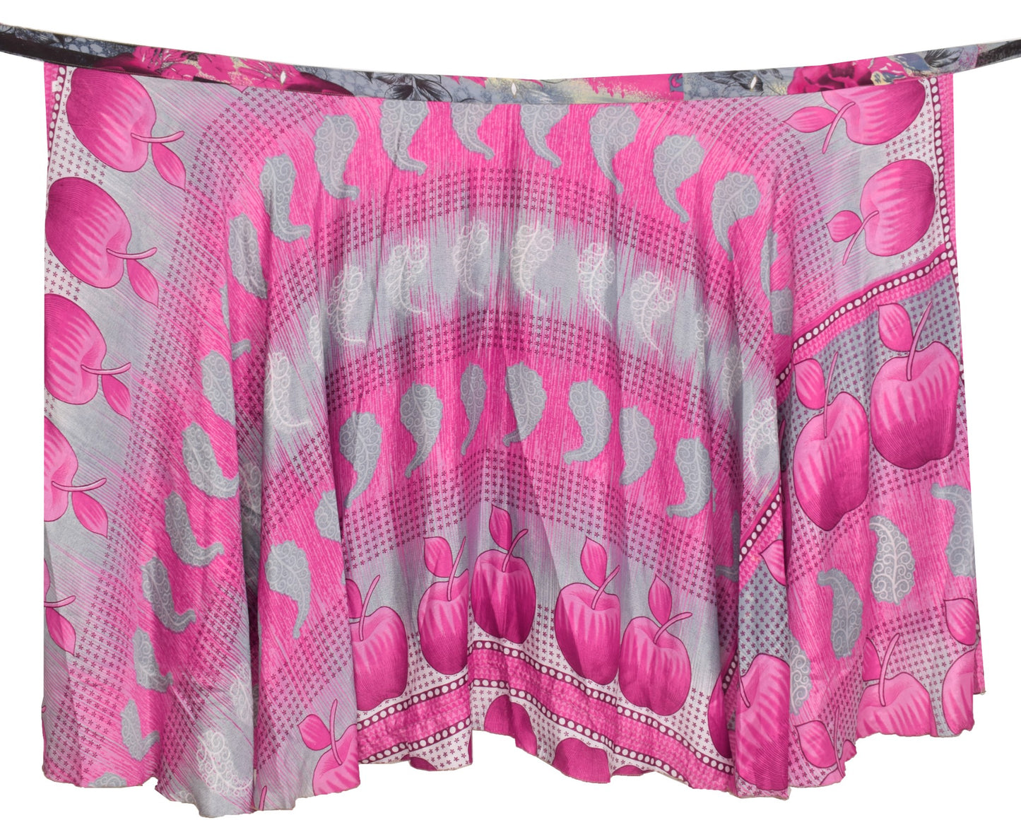 Sushila Vintage Pink & Gray Saree Magic Wrap Reversible Art Silk Skirt Beach Dress