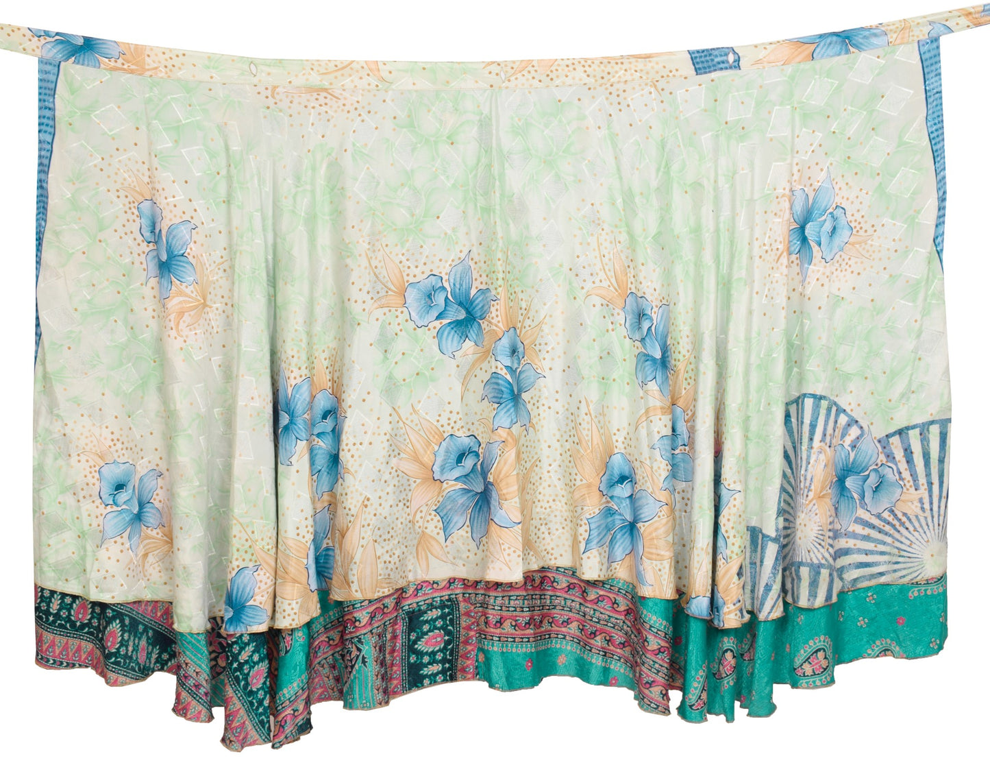 Sushila Vintage Art Silk Saree Magic Wrap Teal Green Reversible Skirt Beach Dress
