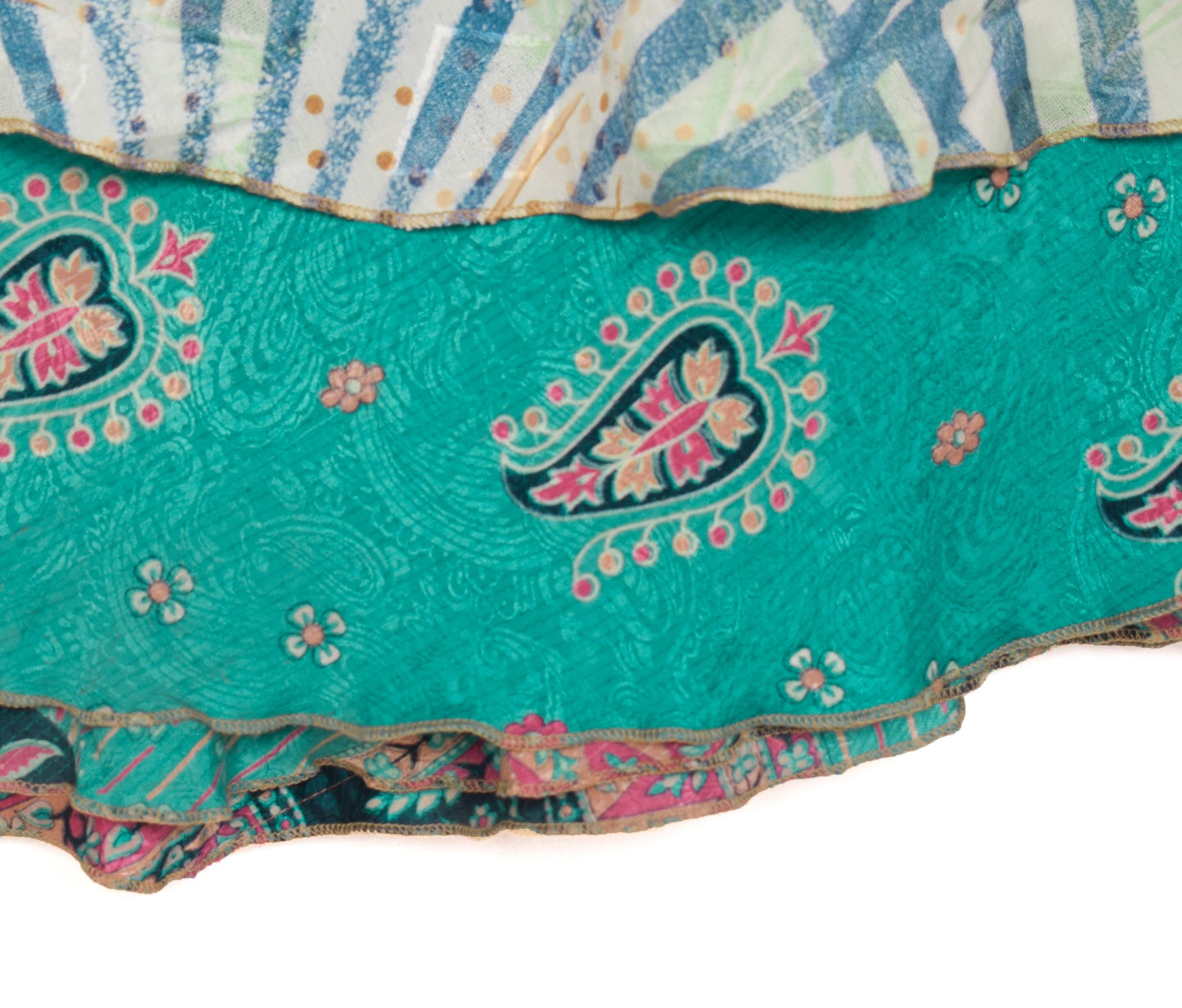 Sushila Vintage Art Silk Saree Magic Wrap Teal Green Reversible Skirt Beach Dress