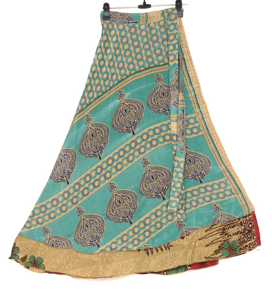 Sushila Vintage Art Silk Saree Magic Wrap Reversible Skirt Beach Dress Multi-Color