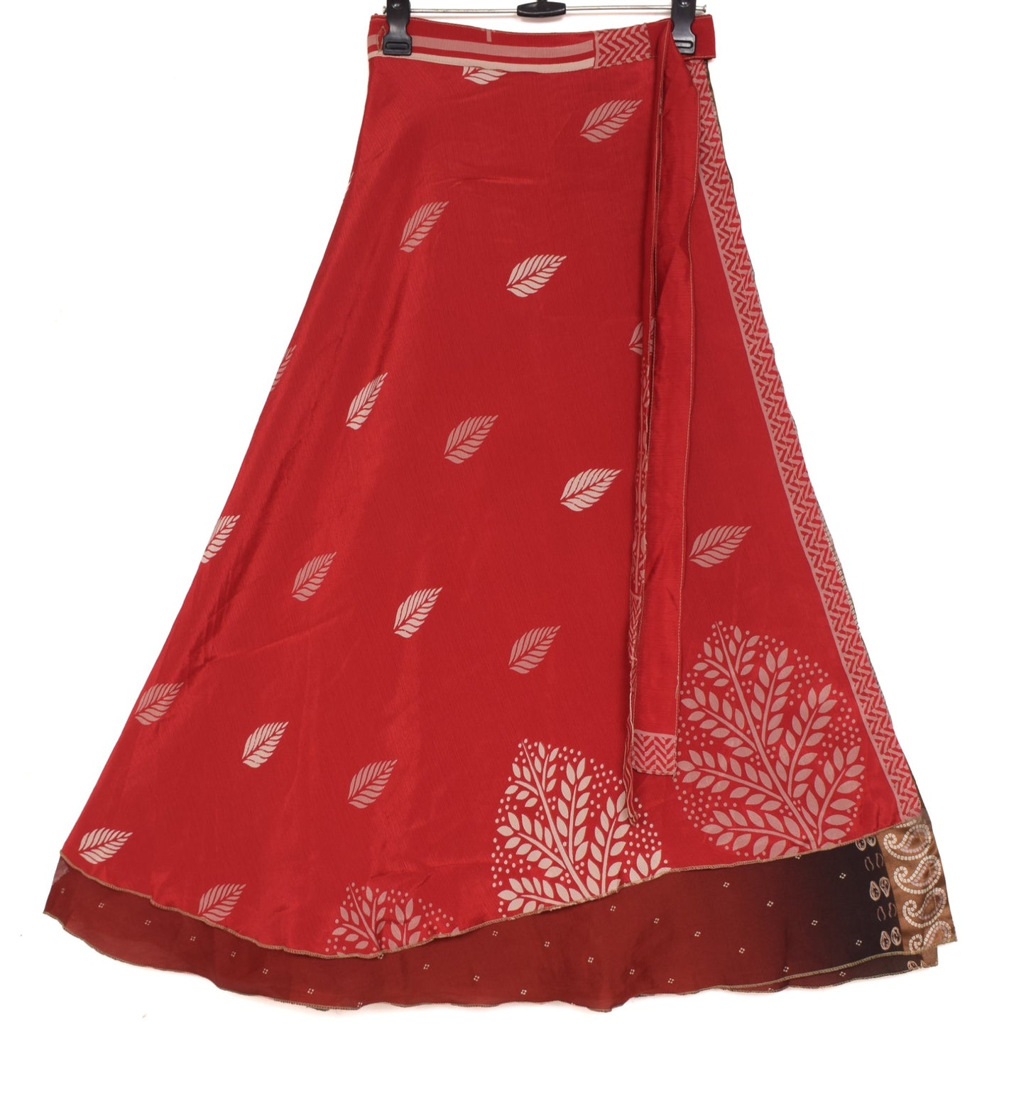 Sushila Vintage Red Art  Silk Saree Magic Wrap Reversible Skirt Beach Dress