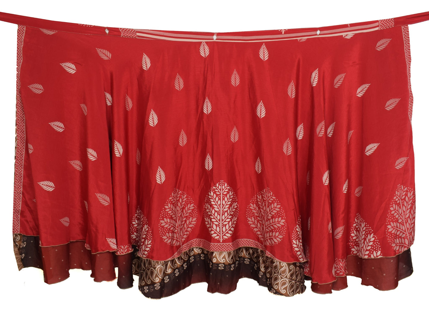 Sushila Vintage Red Art  Silk Saree Magic Wrap Reversible Skirt Beach Dress
